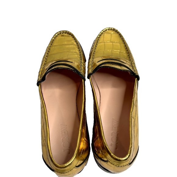 J.Crew $268 Winona Penny Loafers Croc Inspired Metallic Leather Size 9.5 BV736 - Picture 5 of 11